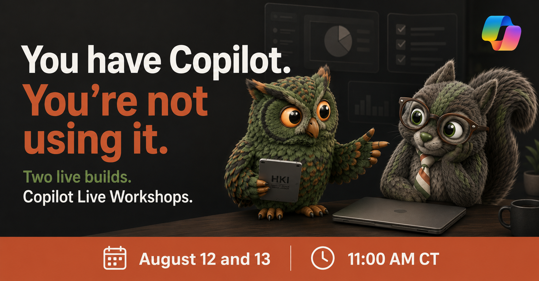 Flyer for Copilot workshop 8-12 and 8-13