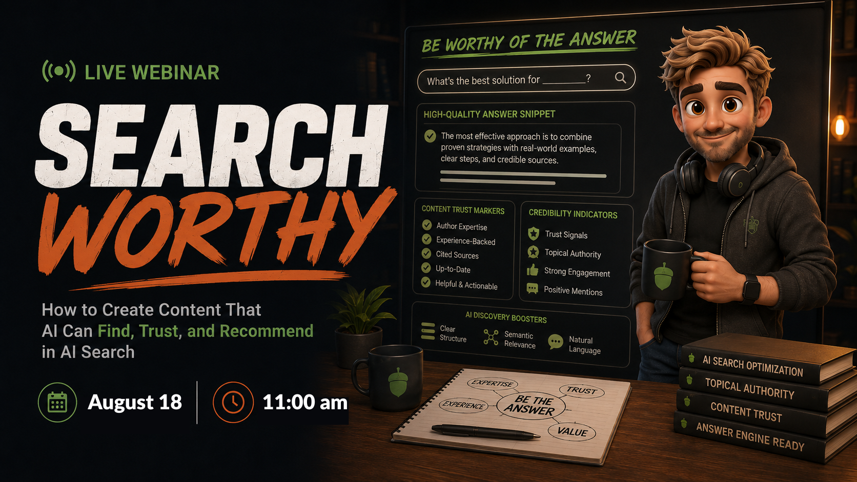 Flyer for Search Worthy webinar